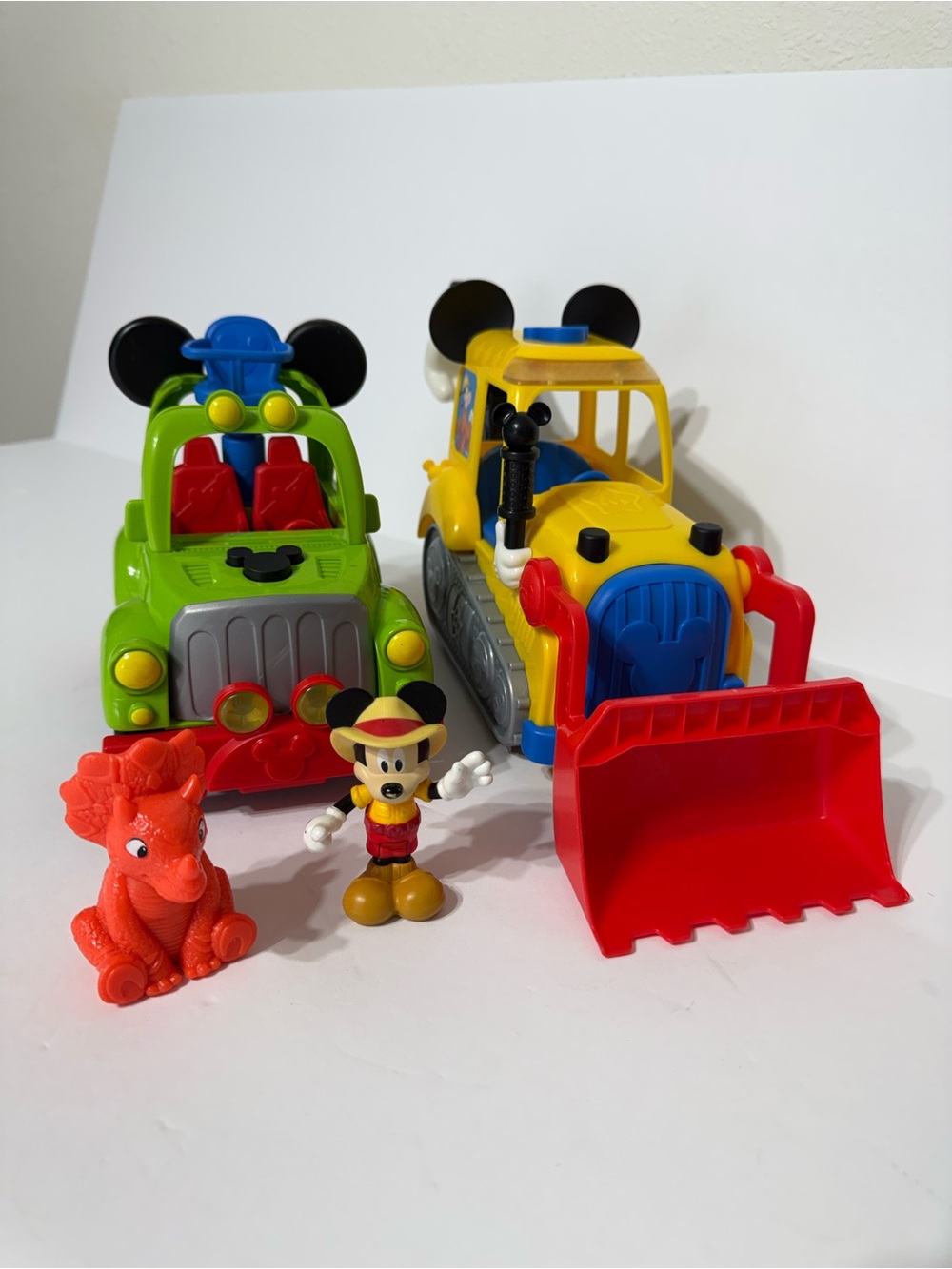 Disney Mickey Mouse Safari Jeep + Bulldozer Talking Vehicles Playset w/ figure